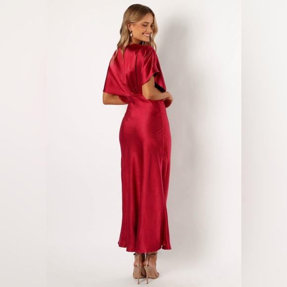 Petal & pup satin wine midi dress - Picture 3 of 5
